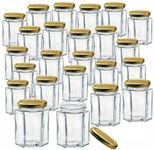 Glass Jars with Lids & Labels - 24 Hexagonal 12oz / 280ml Storage Jars of Quality Made | Ideal for Spice Jam Honey Yogurt or Sweets | 24 Pack