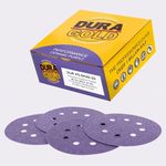 Dura-Gold Premium 40 Grit 5" Purple Film Ceramic Sanding Discs, 8-Hole Pattern, Box of 25 - Dustless Hook & Loop Backing Sandpaper for DA & Random Orbital Sanders - Sand Auto Paint, Wood, Woodworking