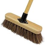 10” Garden Broom Outdoor with Wooden Handle Natural Stiff Bassine Hard Bristle Broom with Durable Support Bracket Yard Brush Heavy Duty Broom Outdoor Stiff Sweeping Yard Brush (Pack of 1)