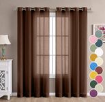 THE LINEN COMPANY Cotton Linen Solid Sheer Curtain Set with Steel Eyelet Rings Door Curtain - 4.5 x 7 Feet (Set of 2 -Brown)