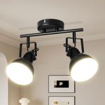 HiBay LED Track Lighting Fixtures, Rotatable Ceiling Light Kit, Industrial Flush Mount Tracking Light, 2-Light Spotlights for Kitchen, Living Room, Hallway, Black, E26 Base (Bulbs Not Included)