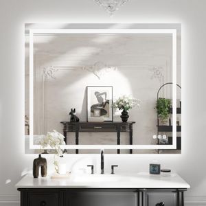 WTTY 48"x40" LED Bathroom Mirror with Lights, Front Lighted Bathroom Vanity Mirrors for Wall, Anti-Fog, Dimmable Wall Mirrors for Bathroom, Memory, Shatter-Proof, Double LED Vanity Mirror