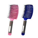 MOODKEY 2PCS Curved Vented Hair Brush Boar Bristle Hair Brushes Paddle Detangling Brush Professional Styling Hairbrushes Detangler for Women/Men/Kids Wet Dry Thick Curly Straight Hair (Pink+Blue)