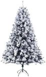 EVRE 6FT White Snow Flocked Artificial Christmas Tree 800 Tips Xmas Pine Red Berries Metal Stand Fir Spruce Green Large Tree 180cm Hinged Branches Realistic Easy Assembly Indoor Holiday Decorations