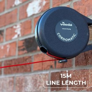 Vileda Cordomatic 15m Retractable Washing Line – Wall Mounted, Indoor/Outdoor