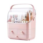 SUNFICON Cosmetic Storage Holder Box Makeup Organizer Pink with Dust Free Cover Portable Handle,Fully Open Waterproof Lid, Dust Proof Drawers,Great for Bathroom Countertop Bedroom Dresser