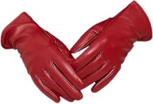 ZLUXURQ Soft Genuine Lambskin Leather Cold Weather Touchscreen Gloves Cashmere Lined for Women in Red