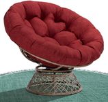 Bme 40" Ergonomic Wicker Papasan Chair with Soft Thick Density Fabric Cushion, High Capacity Steel Frame, 360 Degree Swivel for Living, Bedroom, Reading Room, Lounge, Cherry Sangria-Brown Base