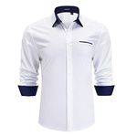 HISDERN Mens Formal Dress Shirts Classic White Long Sleeve Casual Button Down Collar Shirt Regular Fit M