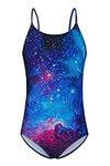 RAISEVERN Girls Galaxy Swimsuit Funny Cute 3D Round Neck Sleeveless Beachwear One Piece Swimming Wear Bathing Suit, XXL, 11-12 Years