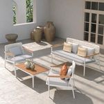 Grand patio 4-Piece Oversized Aluminum Patio Furniture Set, Extra Wide Wicker Sofa Set with E-Coated Faux Wood Grain Coffee Table and Water-Resistant Olefin Cushions