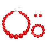 EVER FAITH Large Red Beads Necklace for Prom, Resin Beaded Boho Chunky Statement Choker Necklace Hook Dangle Earrings Stretch Bracelet 1920s Costume Jewelry for Women