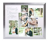 Kate & Milo Happily Ever After Collage Picture Frame, Newlyweds, Wedding or Bridal Shower Gift, Wedding Keepsake, Silver