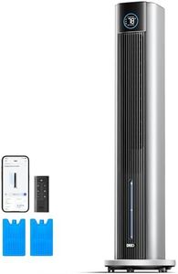 DREO Tower Fan for Bedroom, 43" Cooling Fans That Blow Cold Air 2026 Upgraded, Evaporative Air Cooler, Quiet 80° Oscillating Floor Fan, Easy Cleaning, APP Control, 4 Modes 4 Speeds, 12H Timer, Silver