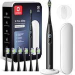 Oclean X Series Pro Elite Premium Set, Ultra-Quiet Powerful Sonic Electric Toothbrush Adults w Smart Screen, Wireless Charge for 35 Days, 4 Modes, 6 Replacement Heads & Travel Case - Black