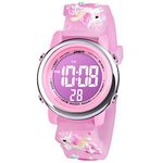 Vicloon Kids Watch, Toddler Digital Watch, Digital Watch LED Electrical Watches 7 Color Lights Watch with Alarm Stopwatch Unicorn Valentine's Day Gift for 3-10 Year Girls (Pink)