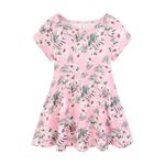 Mud Kingdom 5 Years Girls Dress Print A-Line Swing Skater Dresses for Little Girl Short Sleeve Twirly Sundress Flower Pattern Pink