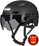 ILM Casque Velo VTT Homme Femme-Casque de Velo Adulte Visiere avec Lumière LED Avant et Arrière Rechargeables par USB,Noir Mat,L/XL