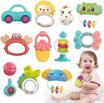 Qizebaby 12pcs Baby Rattles Toys Set，Sensory Teether，Infant Grab Shake Rattle，Toddler Newborn Toys for Early Education，Learning Music Toy Boys and Girls from 0-3-6-12 Months Old