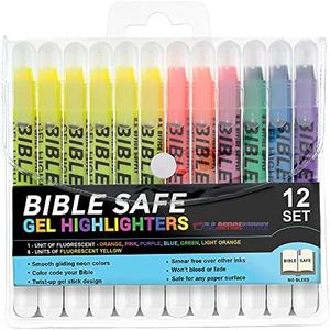 U.S. Office Supply Bible Safe Gel Highlighters, Pack of 12 - Set with 6 Bright Neon Yellow Highlight Colors Plus 6 Colors, Orange, Pink, Purple, Green, Blue - Won't Bleed, Fade or Smear - Study Guide