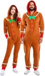 Tipsy Elves Christmas Onesies for Adults - Comfy Unisex Matching Holiday Jumpsuits with Convenient Pockets - Brown Gingerbread Christmas Jumpsuit Size Medium