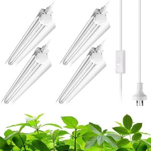 Barrina T8 LED Grow Light for Indoor Plants, 2FT 5000K White, Full Spectrum Grow Light Bulb with On/Off Switch, 96W (4 x 24W), Greenhouse, Linkable Design, 4 Packs