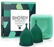 SHORDY Reusable Menstrual Cup (Large) Set of 2 with Mini Box, 100% Soft Silicone, Coupe Menstruelle, Safe Period Cup, Heavy Flow Kit, Feminine Hygiene, Tampons, Pads & Disc Alternative (Green)