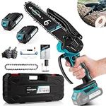 Mini Chainsaw Cordless 6 inch, Electric Chainsaw with 2PCS Rechargeable 2.0Ah Batteries and Charger, 2 Chains, Portable Handheld Chain Saws for Cutting Trees Garden Pruning, Branches, Wood