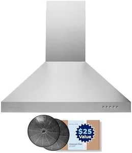 Hauslane Wall Mount Range Hood 30 Inch | Stainless Steel Wall Chimney | 6” Duct/Ductless Convertible, Strong Suction, Six-layer Aluminum Filters, Changeable LED Lamps, Stove Kitchen Vent Hood