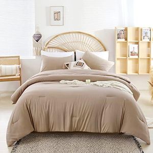 weigelia Taupe Full Size Comforter 3PCS Soft Bed Comforter Set Fluffy Lightweight Comforter Set for All Season Classic Solid Color Down Alternative Microfiber Comforter with 2Pillowcases