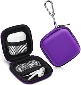 Earbud Case, Cridoz Square Earphone Headphone Case Hard Earbud Holder with Stainless Steel Carabiner Cell Phone Accessories Organizer Mini Earbud Pouch for Earbuds, SD Memory Card(Purple)