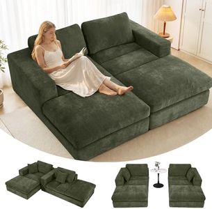 Mifnas Oversized Double Chaise Lounge Chair, Cloud Boneless Sofa Bed, Green