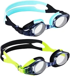 Aegend 2 Pack Kids Goggles, Swimming Goggles for Kids Age 4-16 Boys and Girls Youth, Anti-Fog Pool Goggles, Green Black & Blue Black