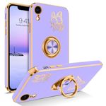 BENTOBEN iPhone XR Case, Phone Case iPhone XR 6.1, Slim Fit Gold Butterfly Design Kickstand Ring Holder Shockproof Protection Soft TPU Bumper Drop Protective Girl Women Boy iPhoneXR Cover, New Purple