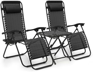 MoNiBloom Table and Patio Chairs Set of 3, Outdoor Adjustable Zero Gravity Folding Breathable Mesh Reclining Lounge Chairs with Pillow and Side Tray, 330lbs Capacity - Black