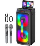 karaoke machine with 2 Wireless microphones,Portable Bluetooth Speaker with Dicso Lights, Supports TWS,REC,EQ,AUX,USB,TF,PA System for PA System for Party, Stage, Camping