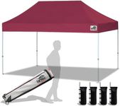 Eurmax USA 10'x15' Ez Pop Up Canopy Tent Commercial Instant Canopies with Heavy Duty Roller Bag,Bonus 4 Sand Weights Bags (Burgundy)