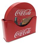 The Tin Box Company Coke 6 pc Coaster Set with Standing Metal Holder, Red