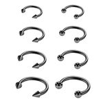 8pcs 16g Horseshoe Septum Ring Surgical Steel Septum Jewelry Black Septum Ring Horseshoe Hoop Earrings Nose Eyebrow Tragus Helix Lip Rings Small Septum Piercing Jewelry For Women Men 10 Mm