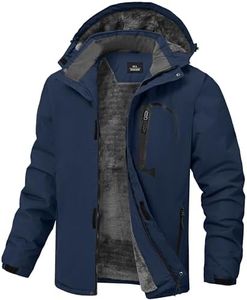 RBYEKP Mens Snow Winter Coat Waterproof Warm Fleece Work Jacket for Men Heavy with Zipper Pockets Thermal Hooded Snowboarding Jackets Navy Blue S