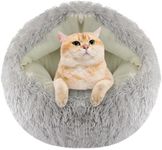 Round Soft Plush Fluffy Dog Bed - 22 Inch Small Dog Cave Bed Cat Bed, Self Warming Pet Bed, Pet Sleeping Bed for Small Dogs & Cats, Washable Pet House Cave Bed for Indoor Kitty & Puppy (Grey)