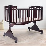 R for Rabbit Dream Time Baby Wooden Cradle, Cot & Crib for Newborn Kids Bedding Set, Sleep Swing with Wheel Lock Function, Age 0-6 Months Upto 20 Kg Weight Capacity (Brown)