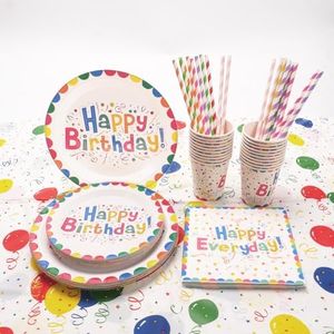 Leuik 121 PCS Rainbow Happy Birthday Party Tableware Set with Paper Plates Cups Straws Napkins Tablecloth Rainbow Birthday Party Supplies Decorations for 20 Guests