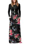 AUSELILY Women Long Sleeve Loose Plain Plus Size Maxi Dresses Casual Long Dresses with Pockets (Rose Black,L)