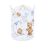 Clastyle 45L Large Blue Sleeping Bear Kid Boy Girl Laundry Hamper with Handle Collapsible Star Moon Clothes Toy Storage Basket with Lid for Nursery