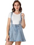 Allegra K Women's Denim A-Line Overall Adjustable Strap Braces Mini Suspender Skirt Blue Small