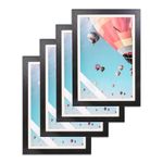 The Display Guys - Black Wooden Minimalist Picture Frames Set - Tempered Glass - 12x18 matted to 11x17 - Wall Hanging - 4-Pack