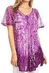 Sakkas 17781 - Mira Tie Dye Two Tone Sheer Cap Sleeve Relaxed Fit Embellished Tunic Top - 2-Purple - OS