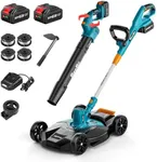 Seesii Electric 12" Lawn Mower and Leaf Blower Combo Kit, 3 in 1 Cordless Weed Wacker Grass Eater with 1.3"/2.1" Height, Battery String Trimmer Rotary Handheld Blower with 5-Speed for Yard Lawn