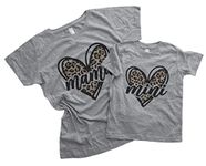 7 ate 9 Apparel Matching Mommy and Me Shirts - Mama & Mini Leopard Heart Shirt - Mom and Mini Mother Daughter T-Shirts, Grey, 5T